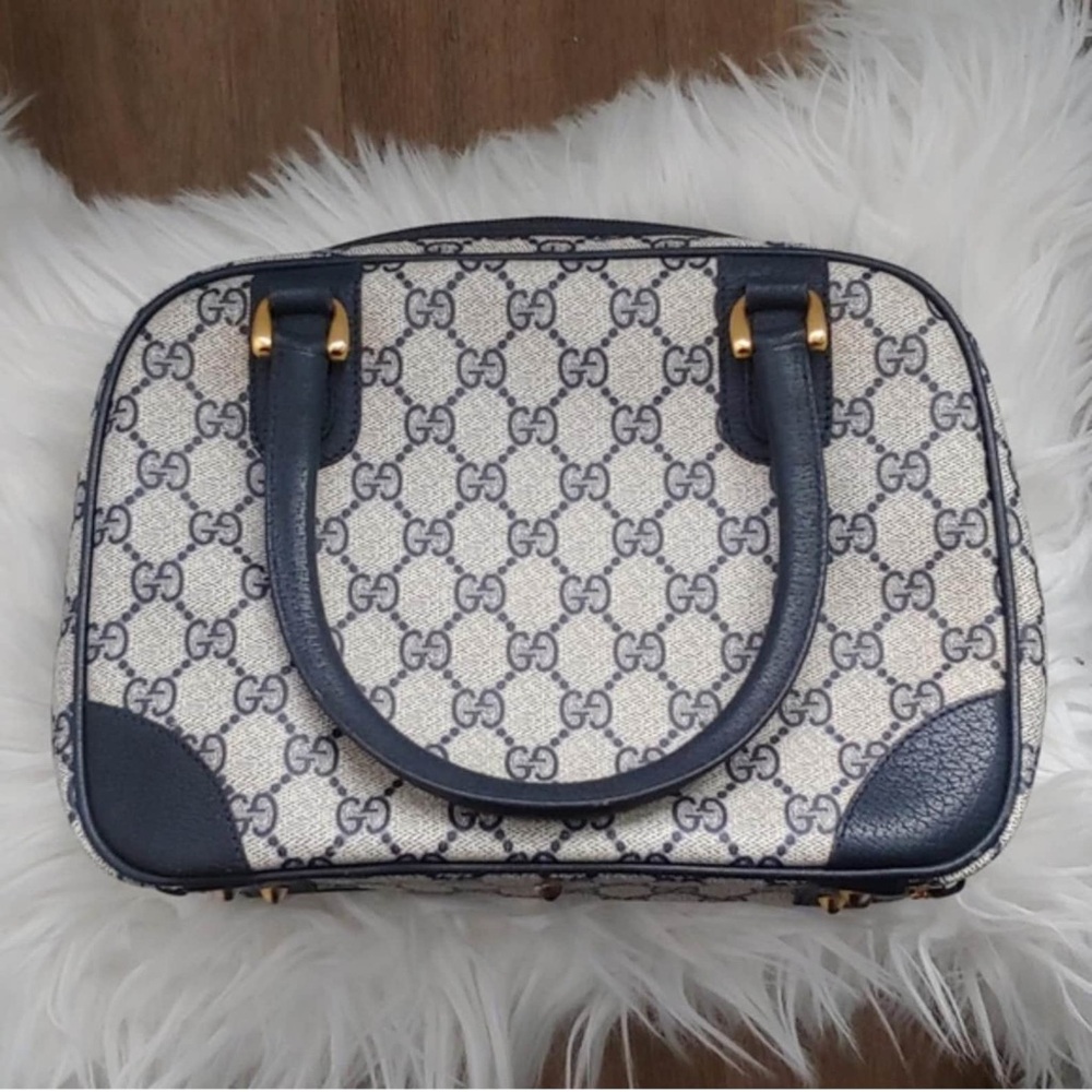 Gucci authentic Navy GG VintageTop-Handle Satchel - Picture 7 of 9